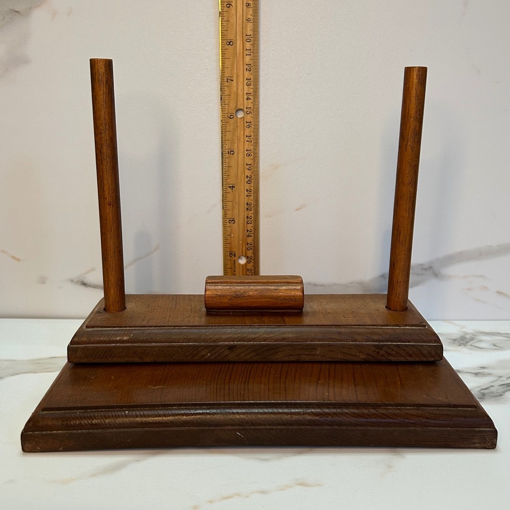 Vintage Wooden Vertical Paper Towel Holder Sliding Tiered Recipe Stand Brown